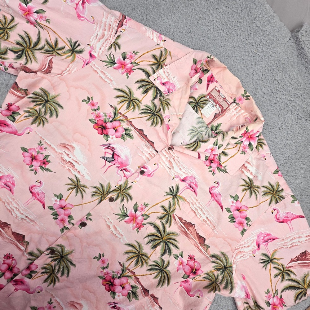 RJC Flamingo Hawaiian Shirt Mens 4X Pink Vintage Made in USA Tropical Aloha